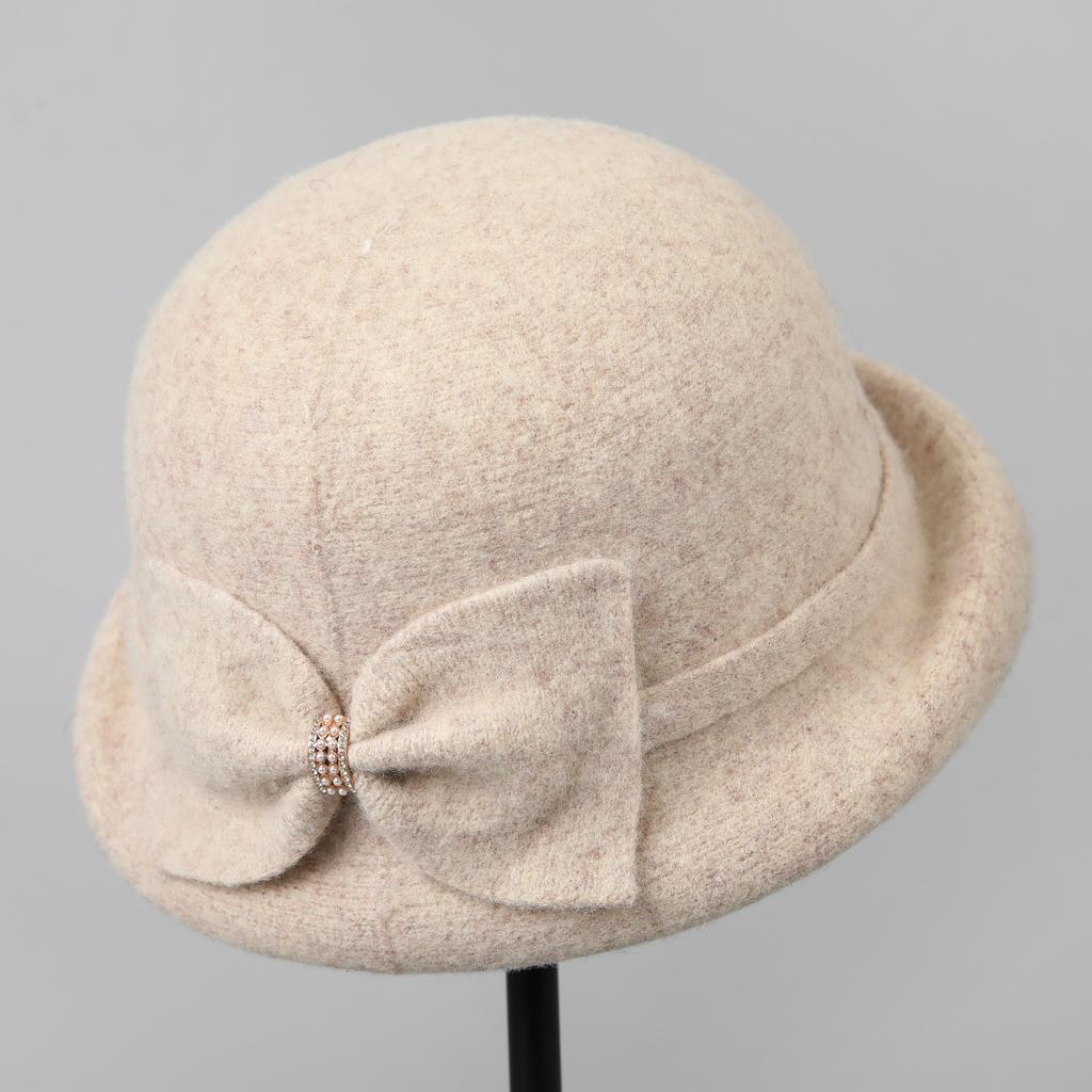 Small warping edge middle-aged and elderly temperament elegant wool top hat mother bucket hat autumn and winter warm old man hat women's basin hat