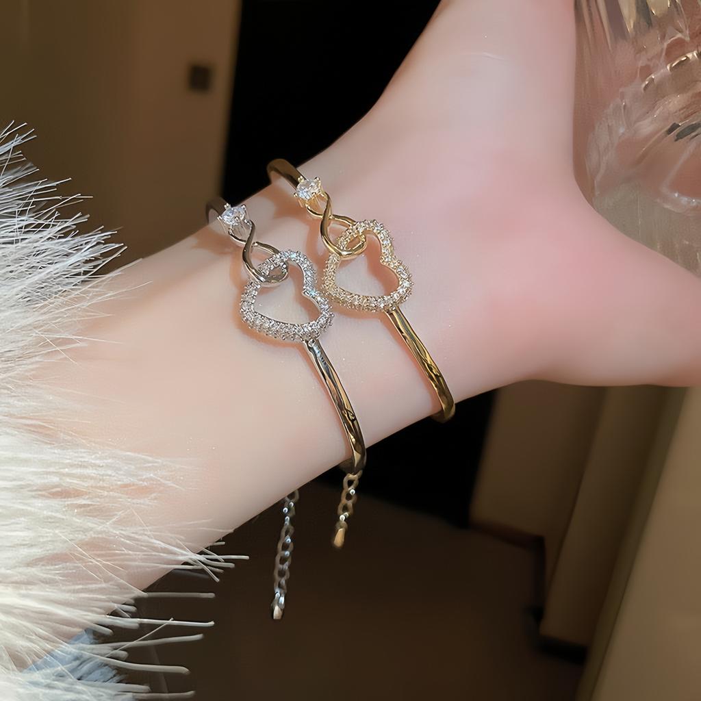 Love Opening 18K Gold Plated Trendy Zircon Heart Classic Bracelets,Bangles Light Luxury Small Fragrance High Sense Gift Female