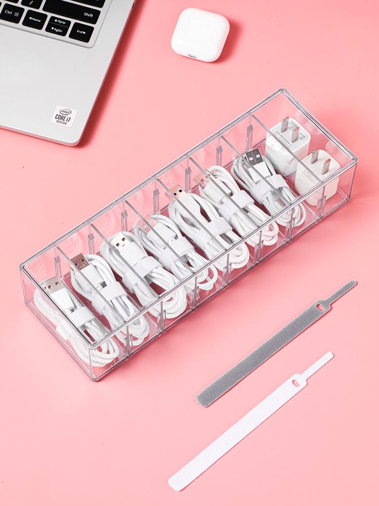 Power Cable Organizer Set: Desktop Charger & Data Cable Storage with Cover