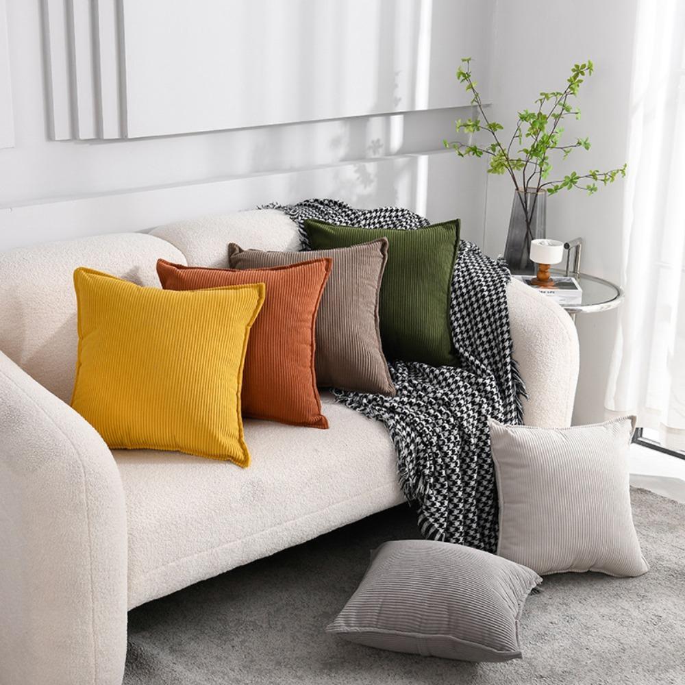 Solid Color Sofa Pillowcase Japanese style Cushion Cover Corduroy Striped Throw Pillow Cover Couch