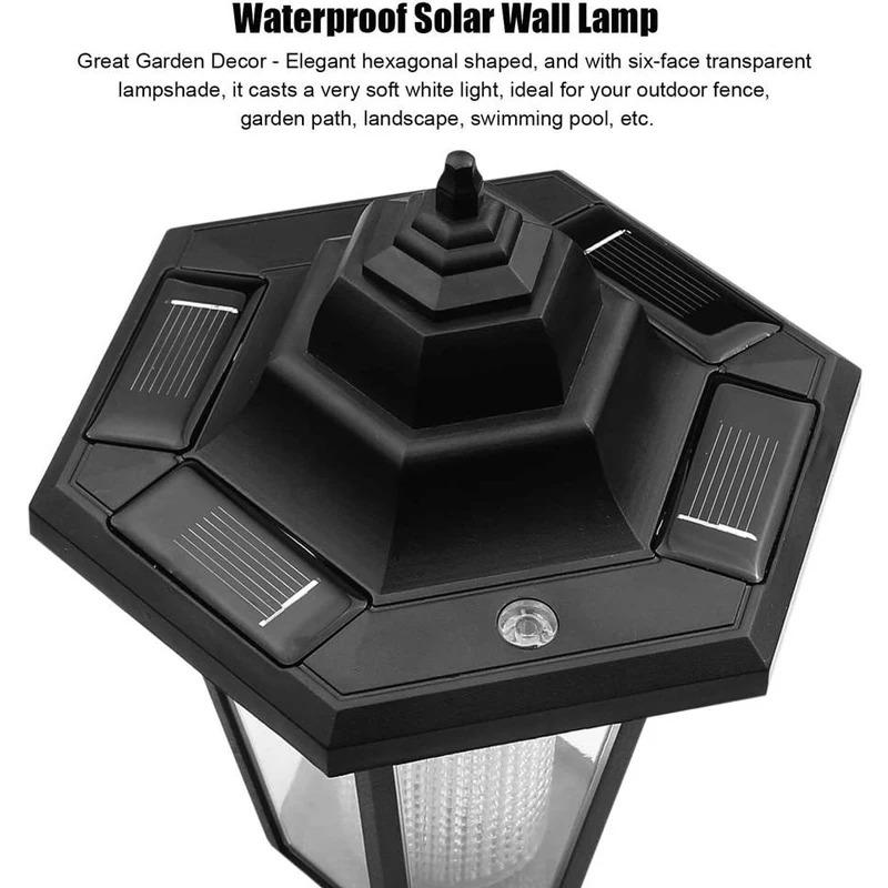 Retro Solar Lights Outdoor,Hexagonal LED Wall Lamp,IP44 Waterproof Fence Light,LED Landscape Lighting,for Courtyard Decor