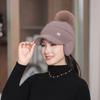 Fleece Lined Beanie Hats with Visor Brim Winter Knit Ski Cap Women Pom Pom Ball  Beanie Hats for Women