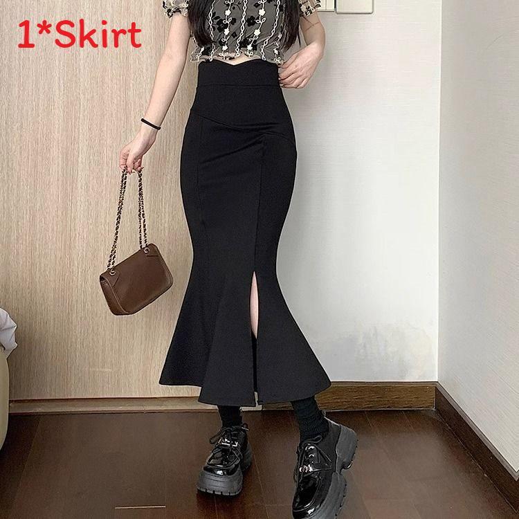 Black Mermaid Skirt With High Waist And Side Slit For Elegant Office Wear