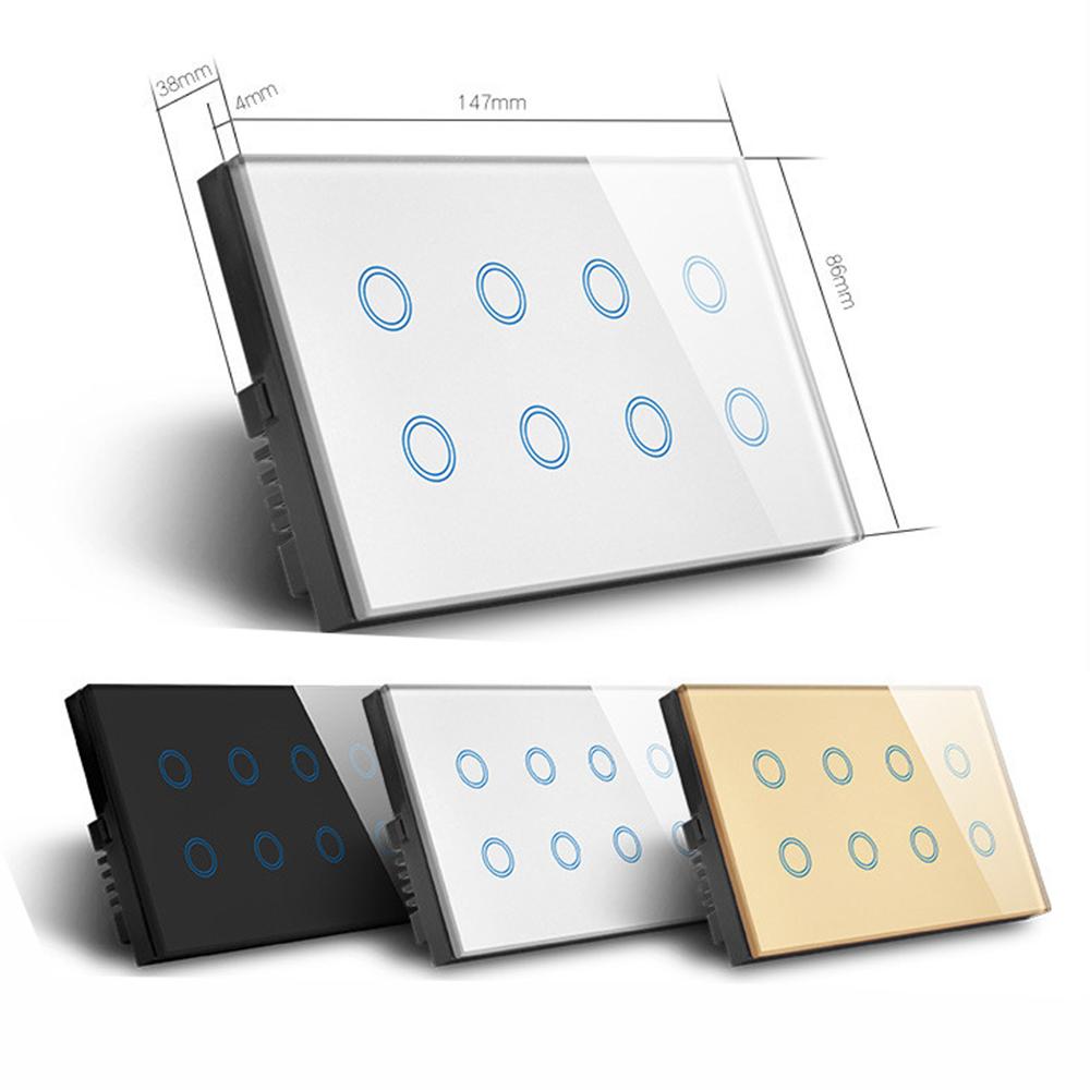 Wifi Smart Touch Light Wall Switch Interruptor Glass Panel 8 Gang 147*86mm Tuya App SmartLife Compatible with Alexa Google Home