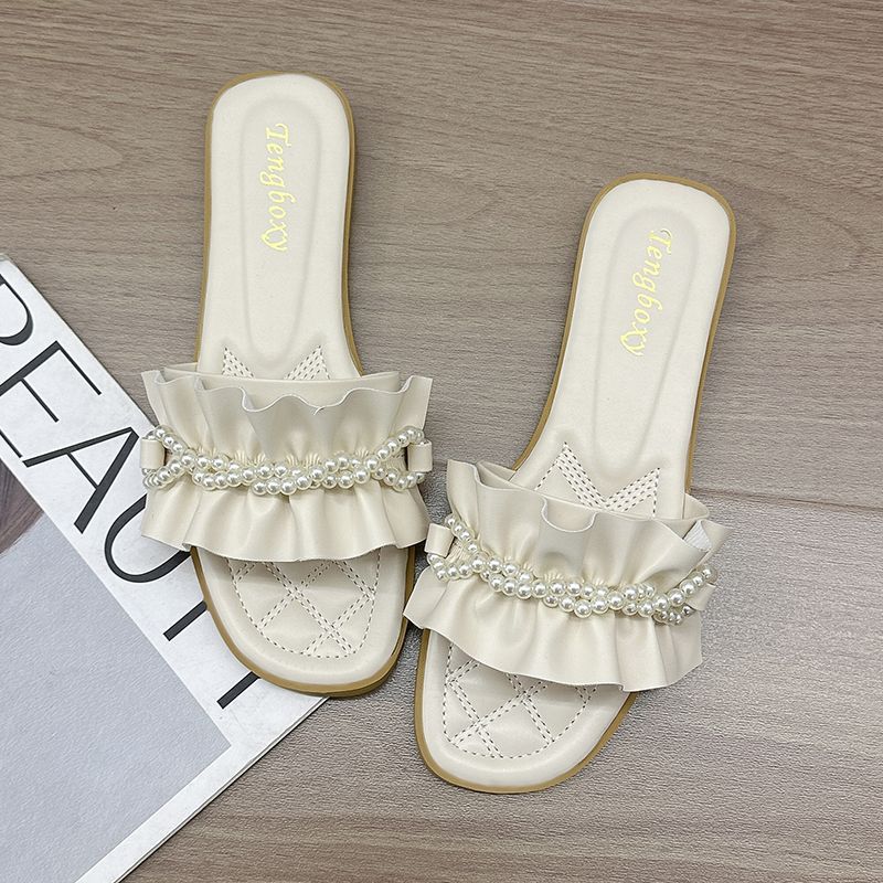 Gentle fairy wind slippers girl 2025 summer new French sweet ruffle edge versatile cool slippers girl