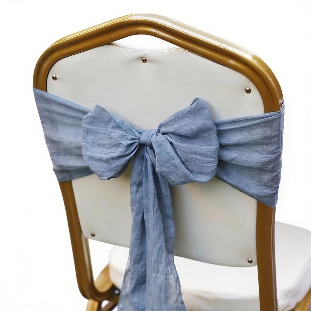 2Pcs Designed Decor Rustic Chair Sashes Cheesecloth Tulle Overlock Chair Ties Non-slip 11 Colors Chair Cover Wedding Decoration