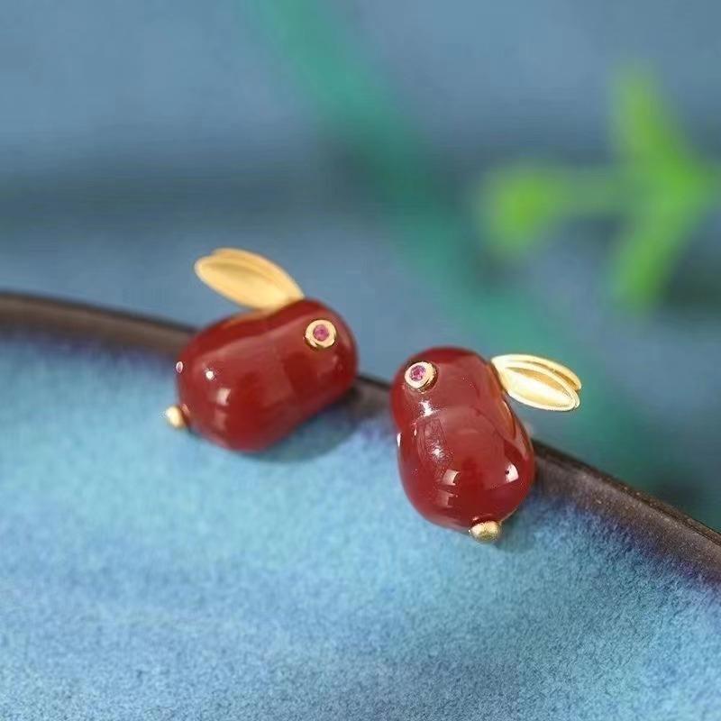 Индивидуальные ретро-имитация нефритового красного кролика, геометрические серьги-джокеры, женские украшения