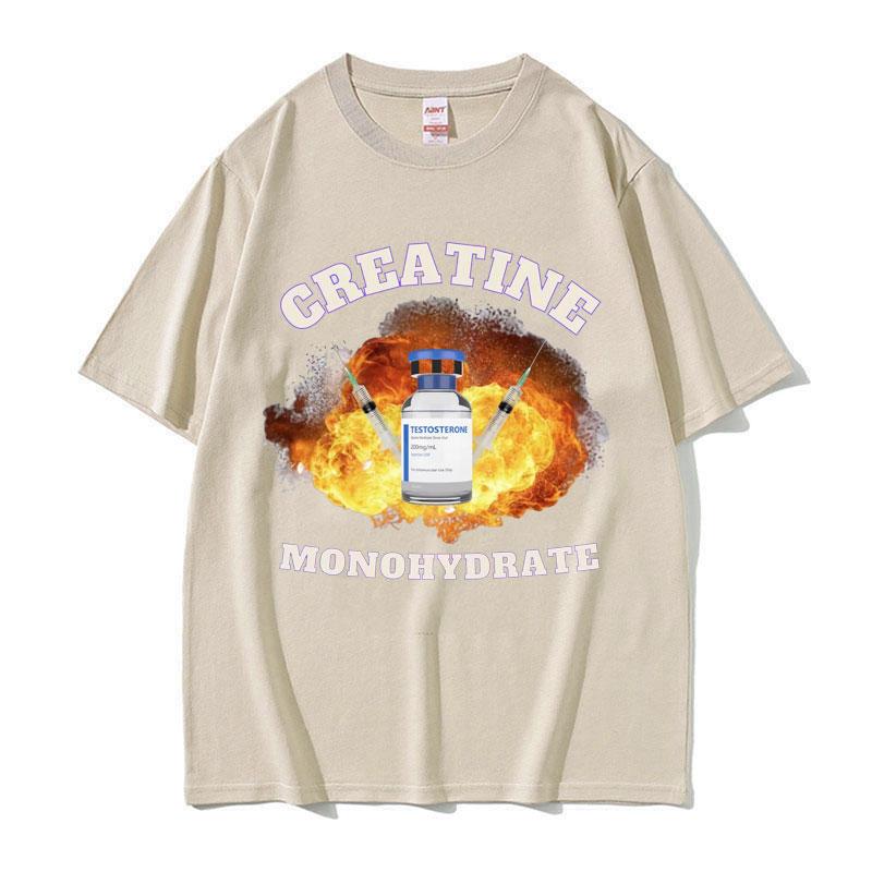 Funny Gym Pumpcover Creatine Monohydrate Meme T Shirt Men's Harajuku Gothic Clothes T-shirt Unisex 100% Cotton Short Sleeve Tees