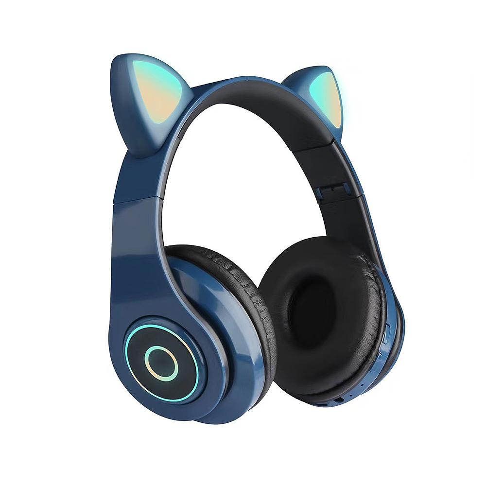 B39 Cute Cat Ear Headset Wireless BT5.0 Foldable Gaming Headphone with Flash RGB Lights Earphone TF