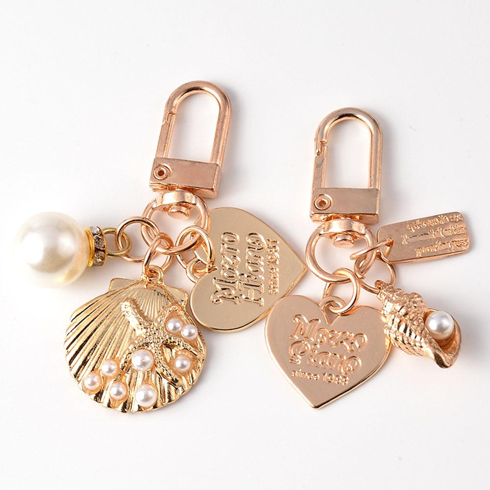 Korean Pearl Shell Conch Gold Color Fashion Bag Charms Heart Key Ring Key Chain Key Accessories
