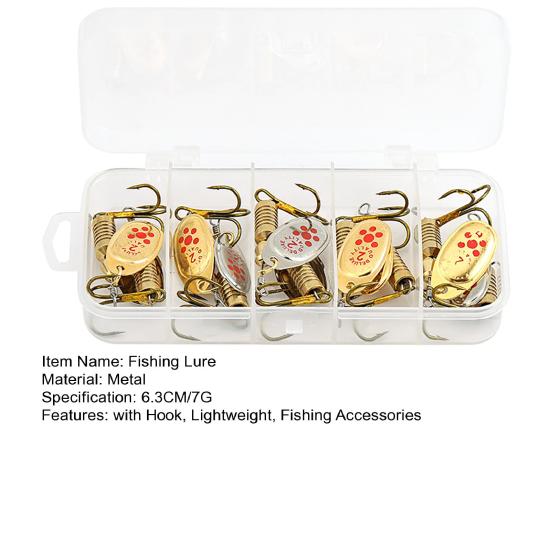 10Pcs 6.3CM/7G Spinner Blade Lure with Hook Hard Metal Spinnerbait Rotating Sequin Lure Rig Saltwater Freshwater Walleye Bass Fishing Accessories