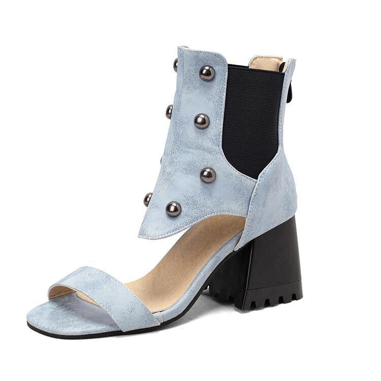 Женские сандалии на толстом высоком каблуке с круглым носком и застежкой-молнией и заклепками, модная вечерняя летняя обувь черного, белого, коричневого, розового цвета