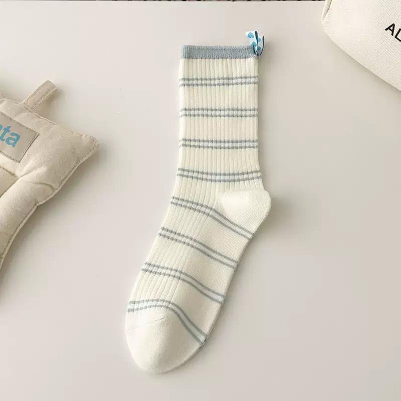 Bow Socks Women'S Mid-Tube Socks Spring And Autumn Cotton Socks Girl Cute White Ballet Style Spring Stockings