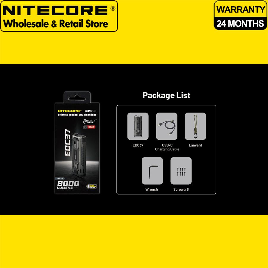Fast Charging NITECORE EDC37 8000 Lumens Ultimate Tactical EDC Flashlight with OLED Real-Time Display & Built-in 8000mAh Battery