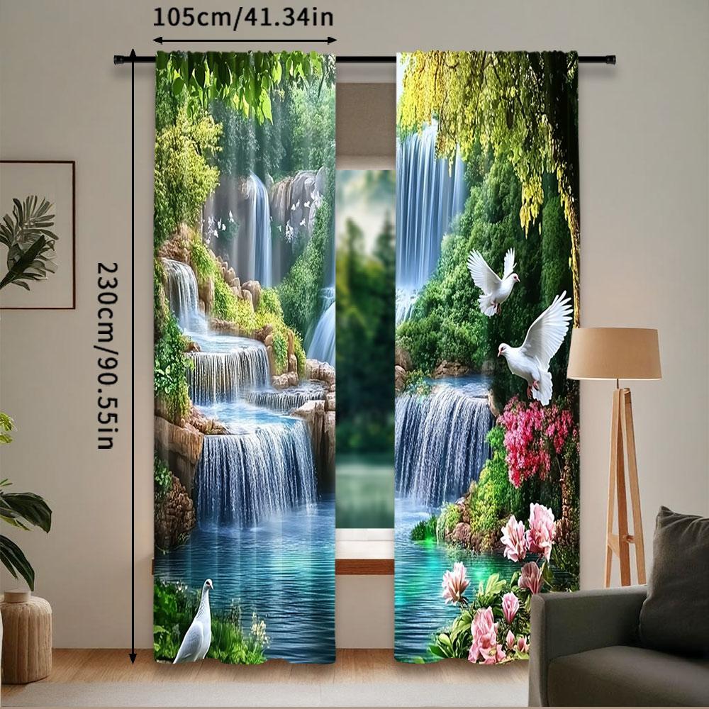 2 шт. Красивый лесной водопад пейзаж занавеска яркая природа занавеска подходит для спальни ванной комнаты гостиной столовой