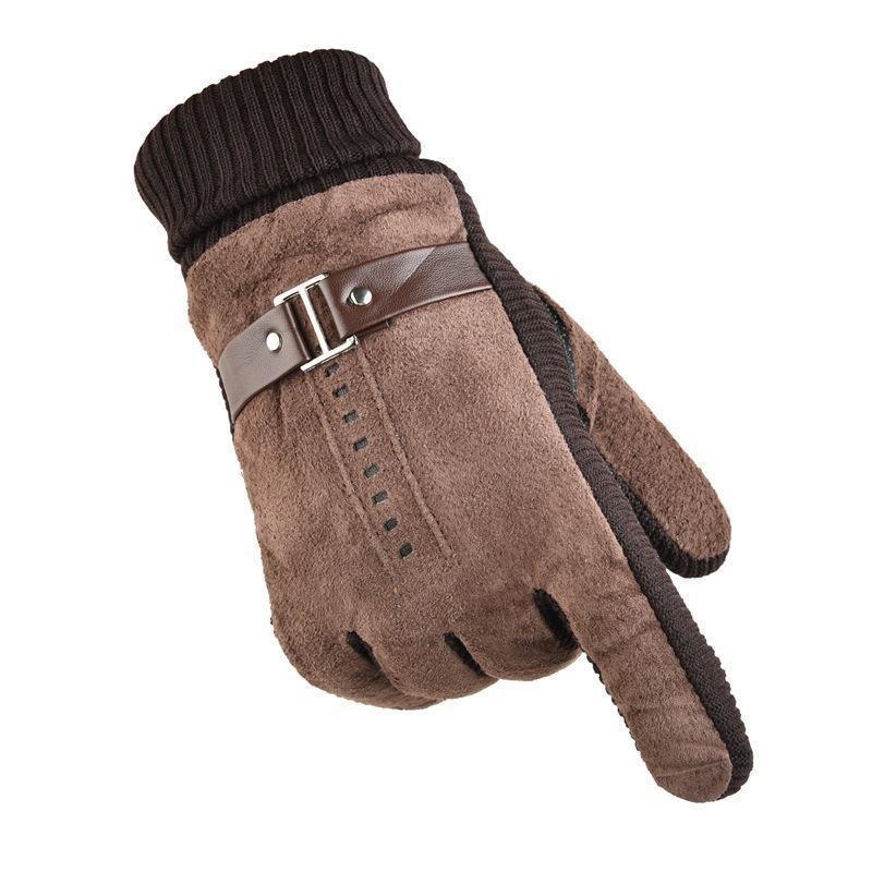Mens Thick Pigskin Winter Gloves With Fleece Lining Windproof Waterproof Touchscreen Compatible Motorbike Riding
