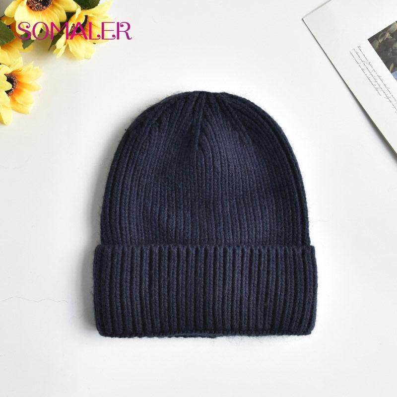 SOMALER Зимняя вязаная шерстяная шапка для девочек, женская модная пушистая теплая шапка-бини с манжетами, женская осенне-осенняя повседневная кепка