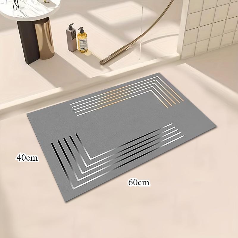 Elegant Gray and Golden Stripe Diatom Mud Mat - Thick, Non-Slip, Soft, and Quick-Drying for Kitchen and Bathroom