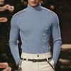 Spring Men's High Neck Long Sleeve Buttons Decorative Fitted T-shirts Tops Undershirts