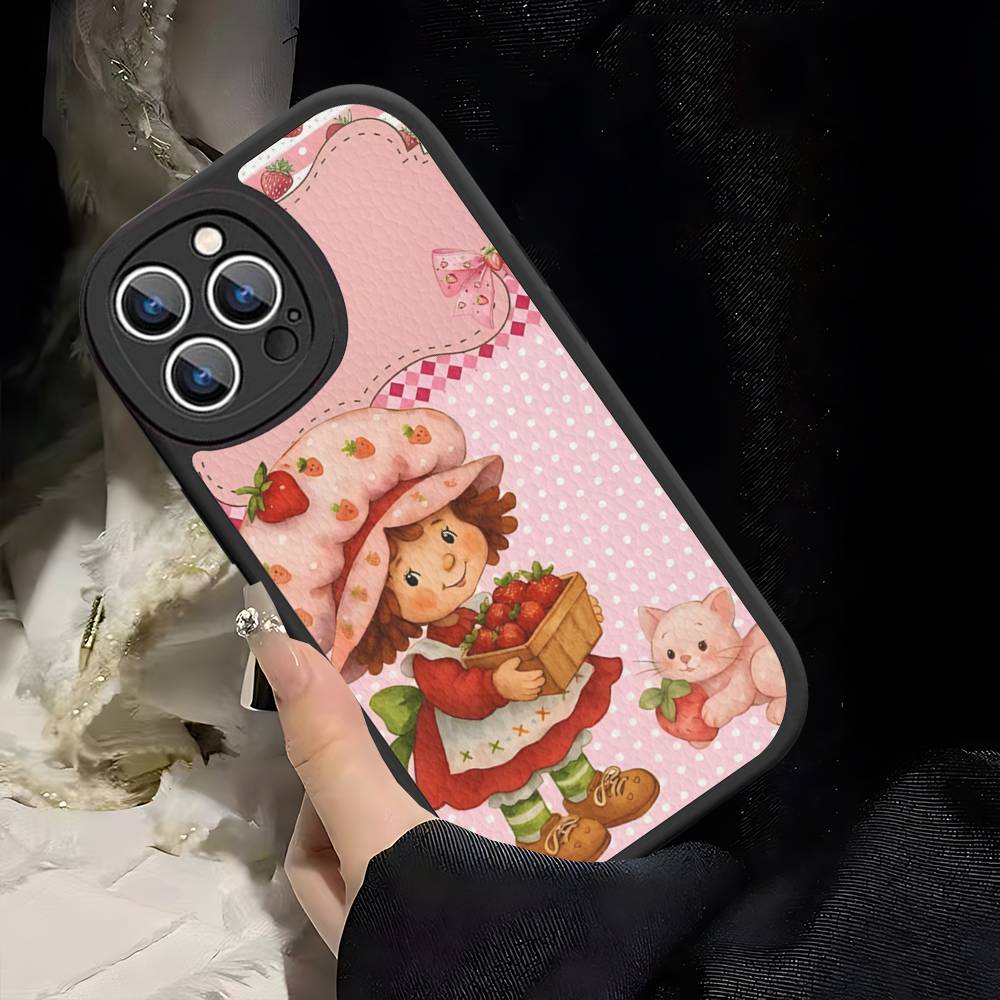 Мультяшная Девочка S-Клубника S-Клубничный Торт Для IPhone 16 15 14 13 12 11 Pro Max Plus Ударопрочный Кожаный Мягкий Чехол для Телефона