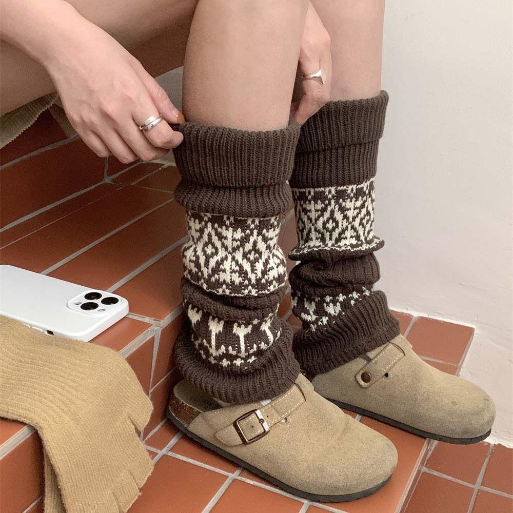 Patchwork Maillard Leg Warmer Lolita Knitted Leg Covers Fashion Leg Socks Fall Winter