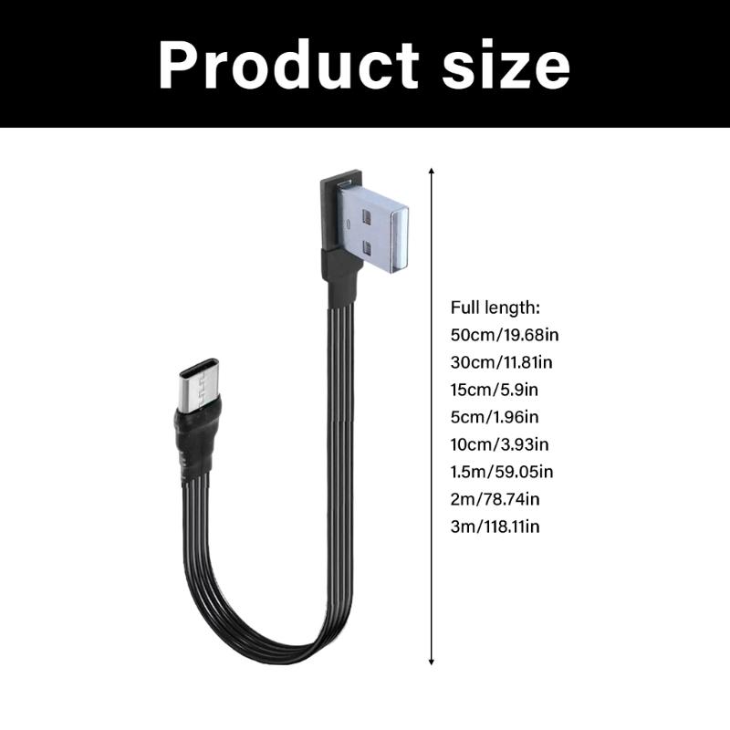 Плоский гибкий Г-образный 90 градусов USB Male на Type C Кабель для зарядки и передачи данных 10 Вт для мобильного телефона ноутбука