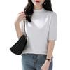 Women Sweater Half High Collar Half Sleeve Knitting Tops Solid Color Slim Fit Sweater Tops Commuting Street Wear
