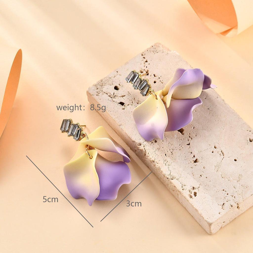 Pinkdudu Candy Color Flower Earrings Exaggerated Sweet Petal Ear Jewelry Tassels Earrings for Women PD2337