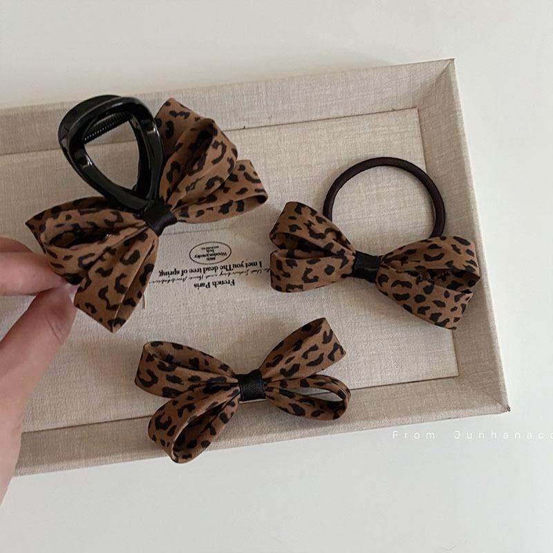 Fashionable Leopard Print Hair Clips Ribbon Bowknot Hairband Hair Claw Woman's Hair Accessories