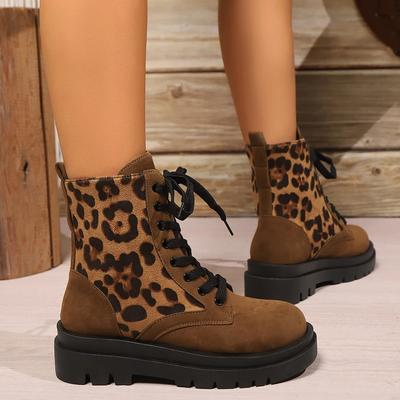 Ботильоны из искусственной замши в стиле ретро с леопардовым принтом для женщин, новые мотоциклетные ботинки с толстой подошвой, нескользящие женские ботинки больших размеров