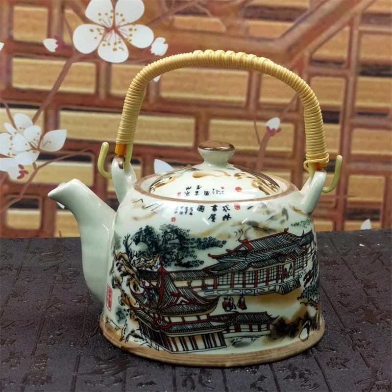 Бытовой фарфоровый чайник, керамический большой вместительный горшок для прохладной воды, большой синий и белый фарфоровый горшок с петлевой ручкой в ​​стиле ретро