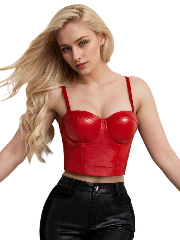 Rose Beauty A Solid Leather Look Бюстье Корсет Топ Crop