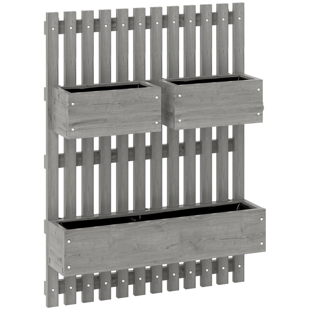 Wall-mounted Wooden Garden Planters with Trellis, Drainage Holes and 3 Planter Boxes for Patio, Grey