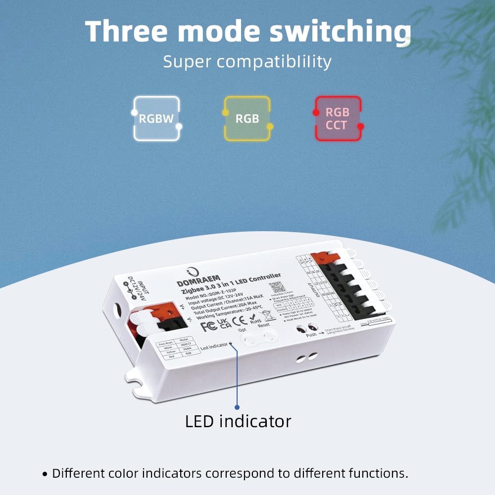 Zigbee 3.0 RGB/RGBW/RGBCCT 3-в-1 Контроллер 20А для Диммируемых Светодиодных Лент, Совместим с Hue
