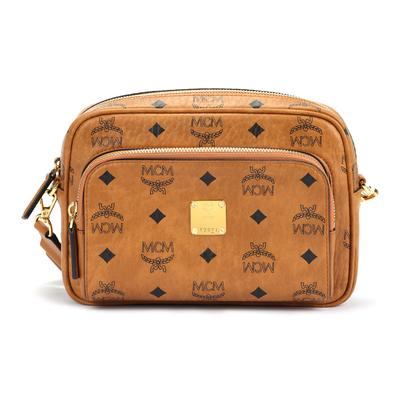 Коричневая сумка-кроссбоди Camera Bag с монограммой Visetos, золотой пластиной с логотипом и множеством карманов для повседневного использования и путешествий