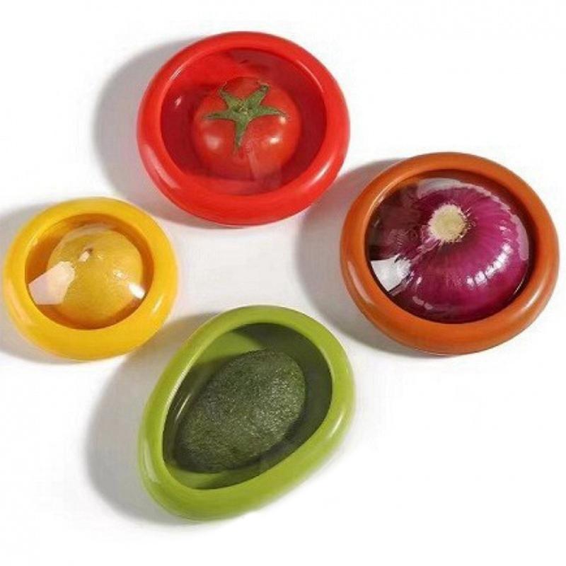 4pcs Creative Fruit Crisper Silicone Film Sealed Mini Refrigerator Storage Box Vegetable Avocado Lemon Storage Box