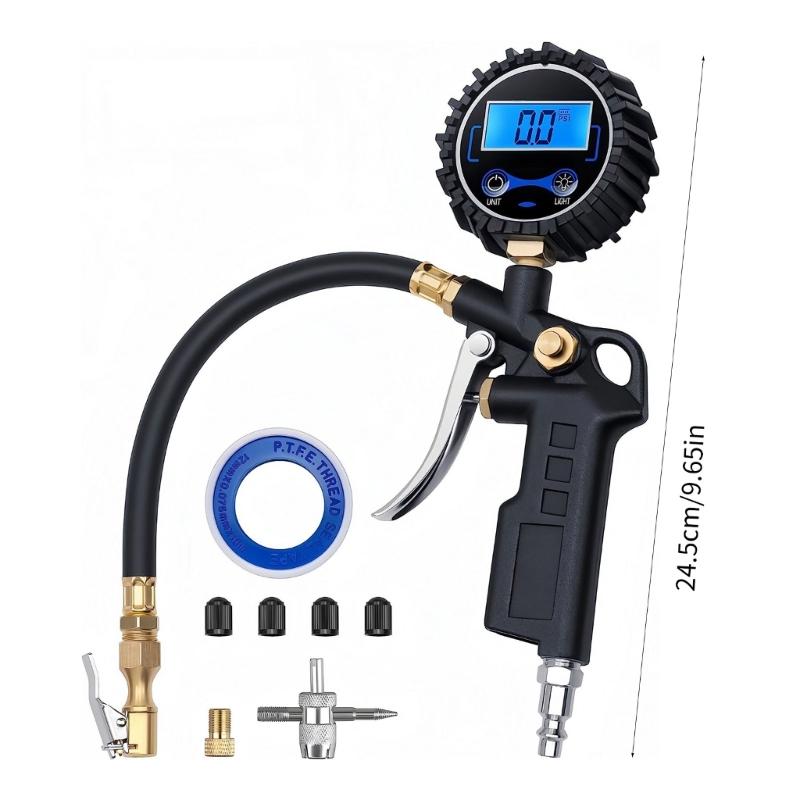Digital Tire Pressure Gauge and Inflator 250PSI with Rubber Hose Quick Connect Coupler Large Display for Car Truck SUV