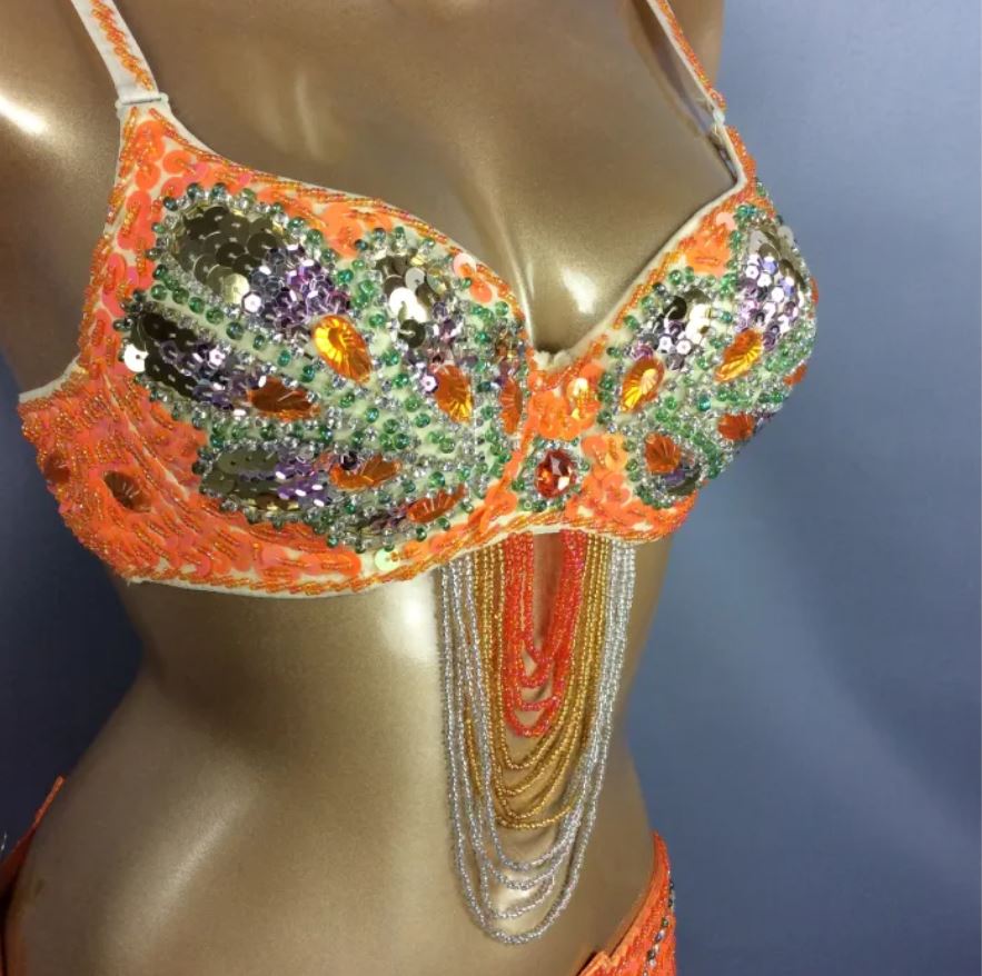Women Beading Sequins Samba Carnival Belly Dancing Bra Top for Halloween Dance EDC Rave Mardi Gras Night Party Stage Performance