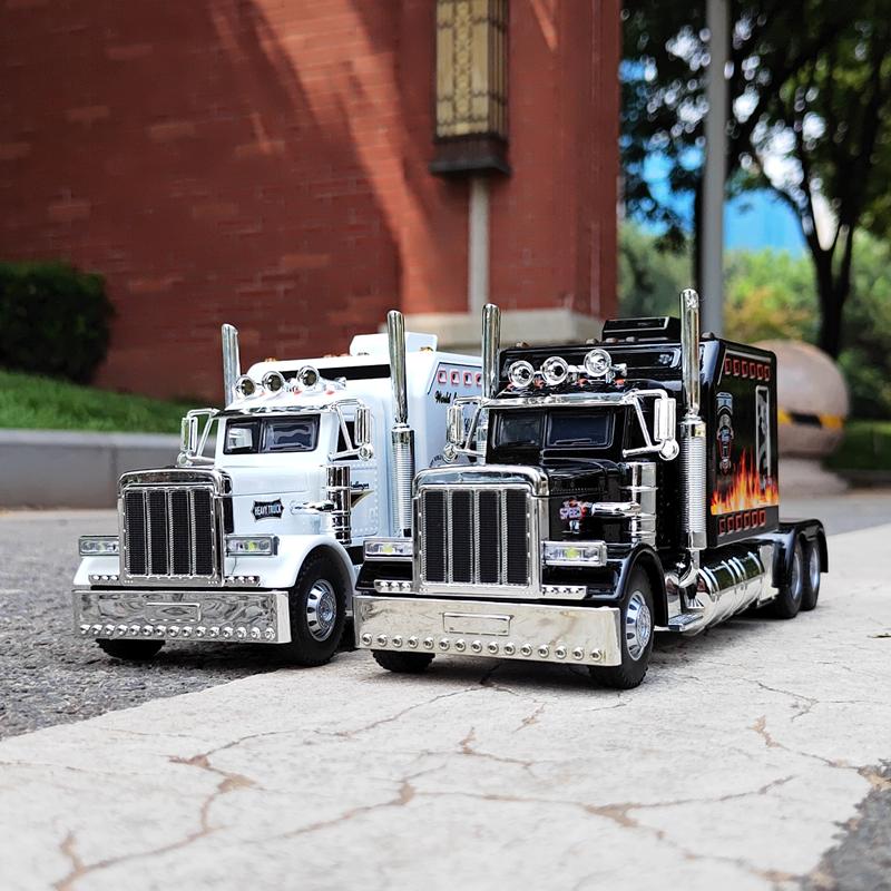 1:24 Peter Bilt 389 Модель полуприцепа Трейлера Звук и Свет Симуляция Возвратной Силы Металлическая Игрушечная Машина Мальчик Сплав Автомобиль Украшение Подарок