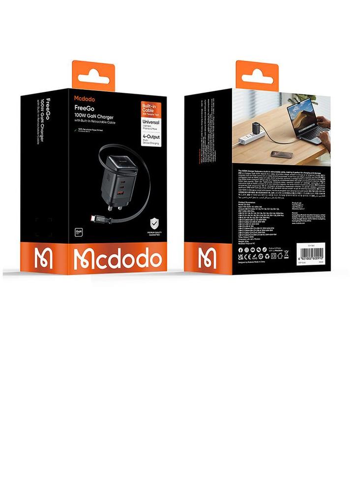 Mai Duo Duo MDD FreeGo 100 Вт GaN USB-C Выдвижной Кабель Быстрое Зарядное Устройство 3C1A
