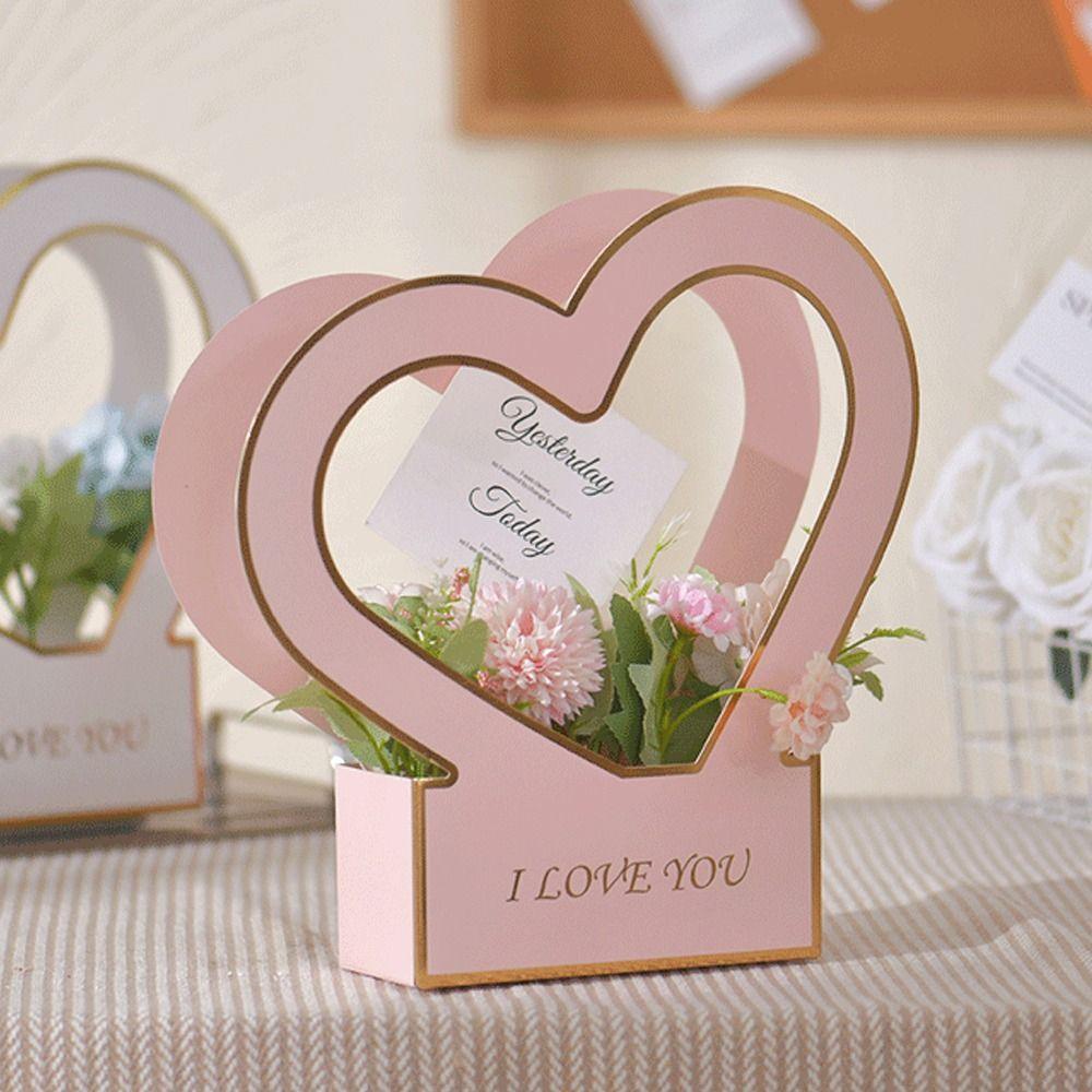 2 шт. Складная коробка в форме сердца с цветами, Коробка из оберточной бумаги для цветочной композиции, Свадьба, День рождения