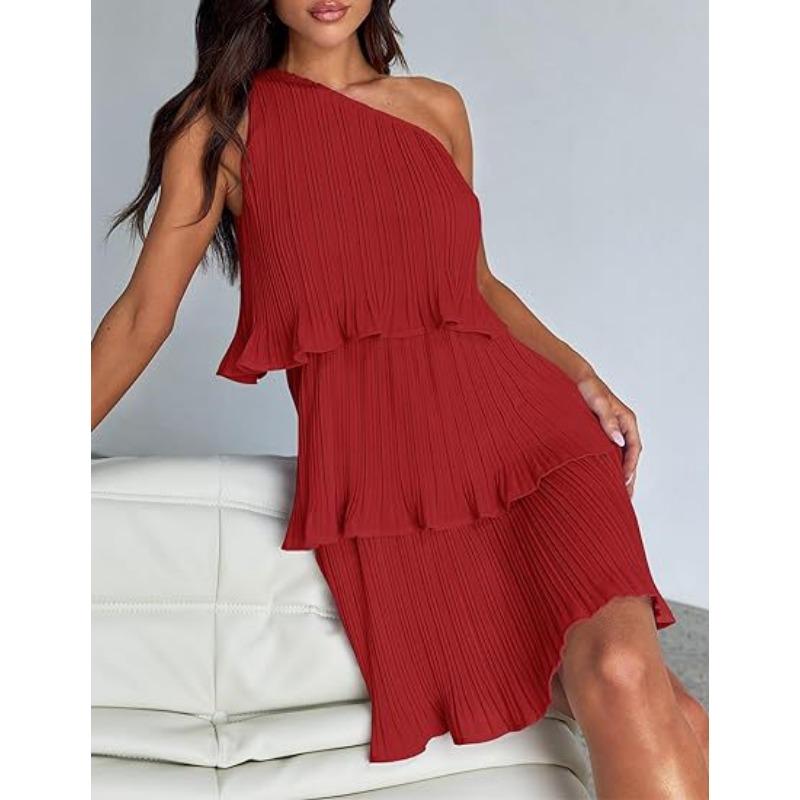 VEZFAA Женская мода лето весна однотонный принт без рукавов косой воротник высокая талия повседневные платья