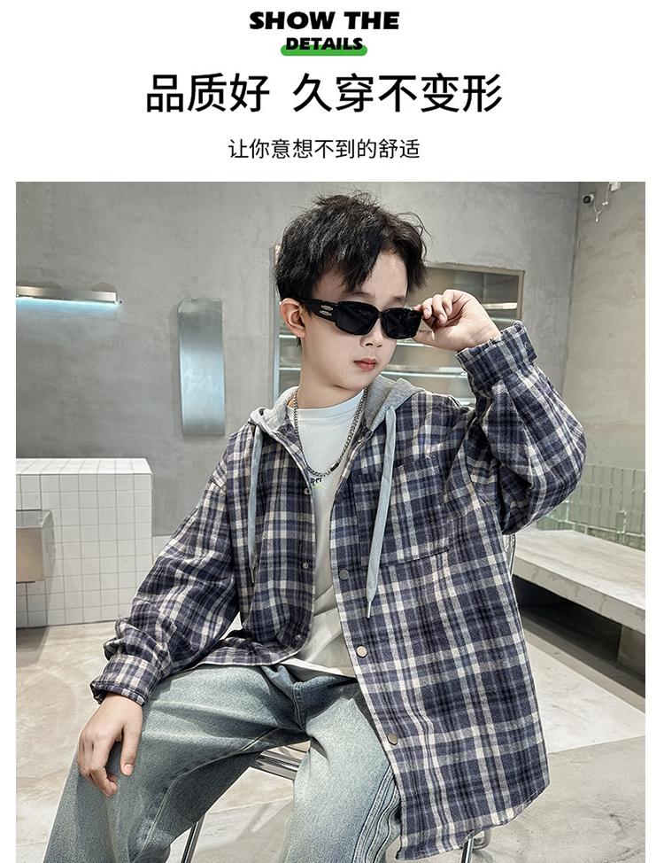 Boys' Spring and Autumn Jacket 2026 New Style CUHK Boys' Spring and Autumn Handsome Children's Checkered Hooded Shirt
