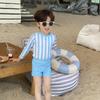 Корейский стиль, полосатый купальник для мальчиков с длинным рукавом, быстросохнущий