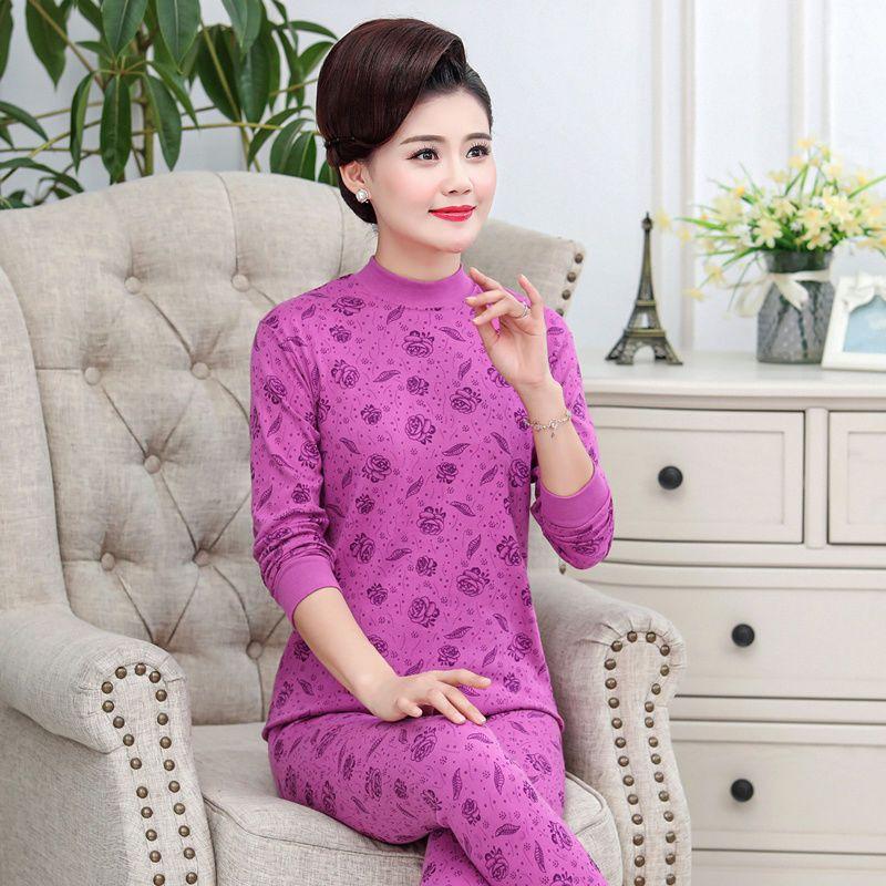 Комплект хлопкового свитера с высоким воротом, тонкого и большого размера для женщин среднего и пожилого возраста в качестве термобелья