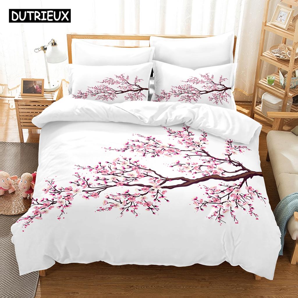 New 3D Plum Blossom Sakura Bedding Sets Duvet Cover With Pillowcase  Children  Twin Full Queen King Bedclothes
