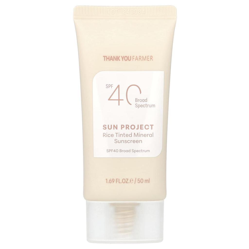 THANK YOU FARMER Sun Project, Rice Tinted Mineral Sunscreen, SPF40, 1.69 Fl Oz (50 Ml)