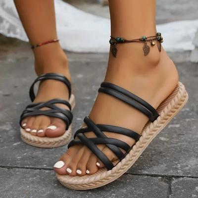 2024 Новые летние модные сексуальные женские тапочки на плоской подошве, прогулочные туфли с полым пляжным круглым носком, повседневные и удобные, Zapatos Mujer