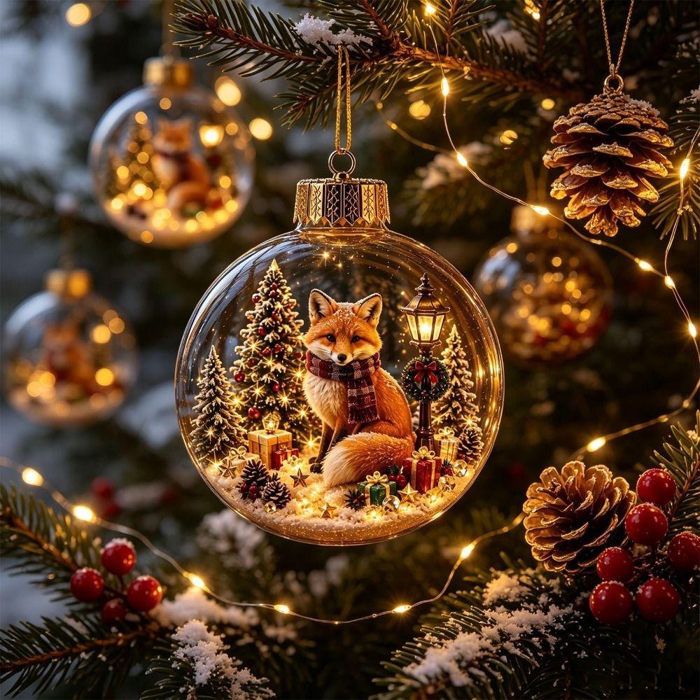 Transparent 3D Acrylic Pendant 2D Flat Pattern Clear Sphere Bauble Holiday Tree Decor Kids Gifts