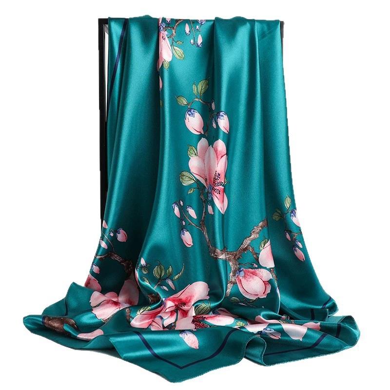 Женский атласный платок, квадратный шарф, принт, повязка на голову, фуляр, атласный хиджаб, резинки для волос, шейный платок, женская повязка на голову, бандана